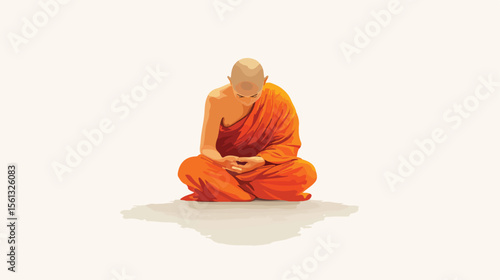 Serene Buddhist Monk Kneeling in Meditation - Vector Illustration