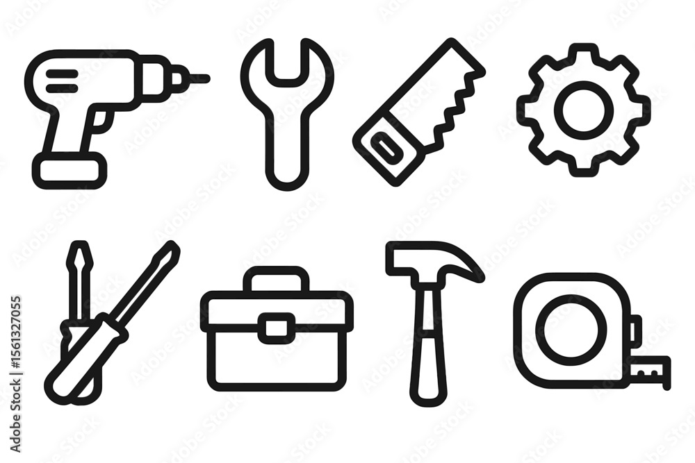 Simple tools and equipment icons vector illustration for design and construction projects Simple tools and equipment icons vector illustration for design and construction projects
