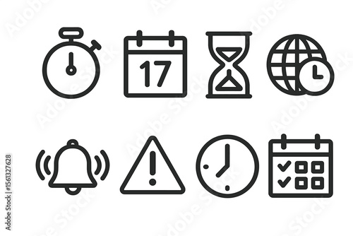 Vector illustration of simple time management icons for scheduling and planning design