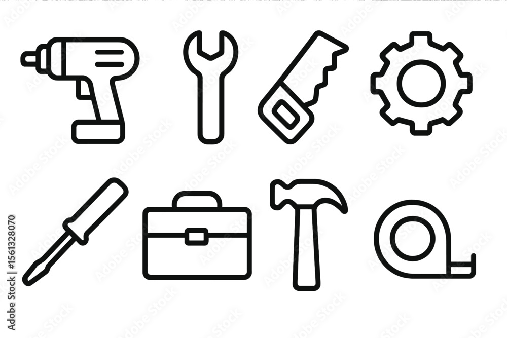 Simple line art vector illustration of tools and equipment icons for design projects Simple line art vector illustration of tools and equipment icons for design projects