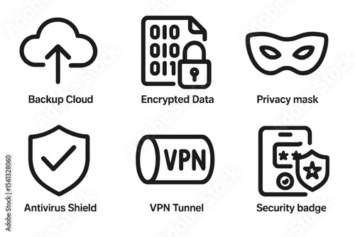 Grid of security icons vector illustration for digital protection and privacy design