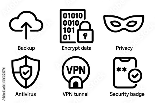 Grid of security icons vector illustration for digital privacy and protection concepts
