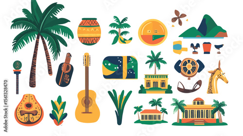 Brazil Icon Bundle Flat Vector Illustration