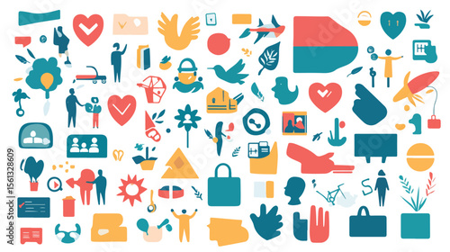 Bundle of Charity and Solidarity Icons Flat Vector
