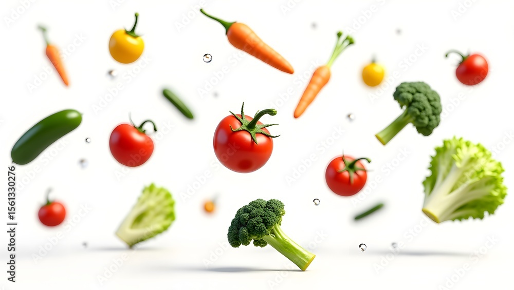 Naklejka premium Floating Fresh Vegetables on White Background