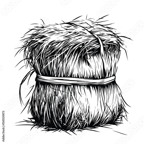 Bundle of Hay Cartoon Vector and Illustration in Black