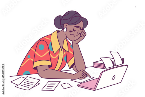 Weariness in Work: An individual experiences stress and exhaustion while working on the laptop in an illustrative art piece.