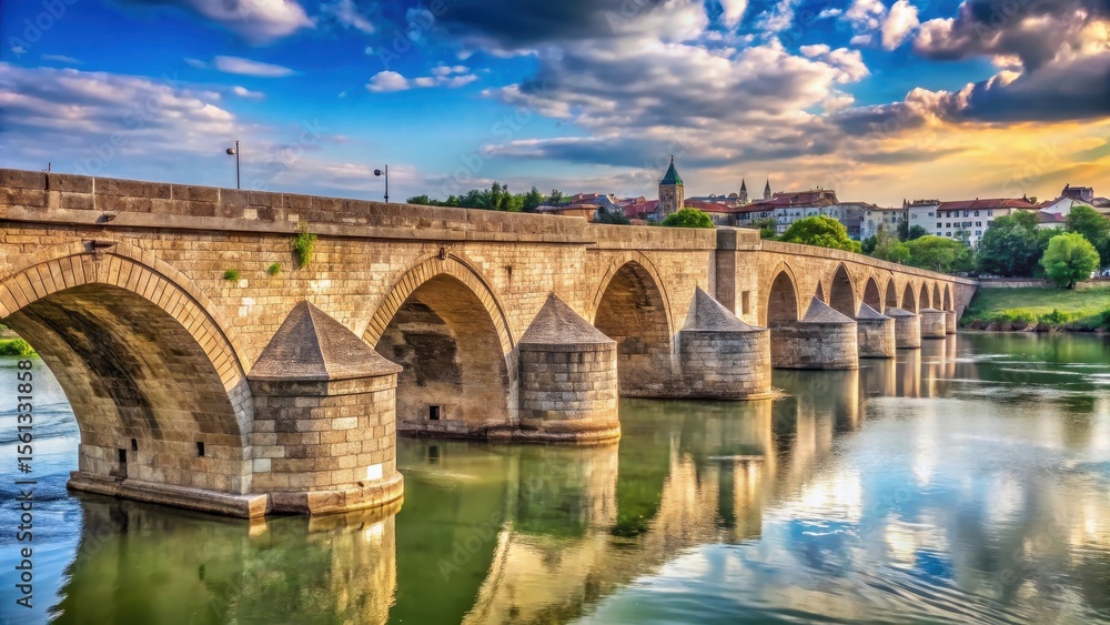 Naklejka premium Ancient stone bridge spanning Sava River in Belgrade's historic heart