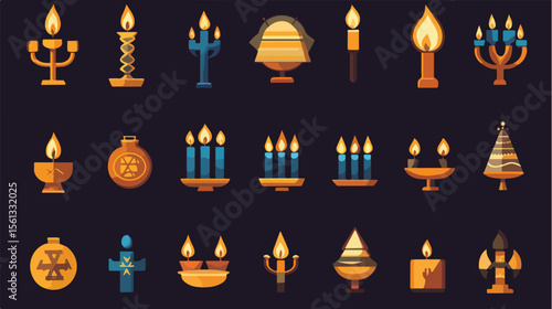 Bundle of 30 Hanukkah Set Icons Vector Illustration