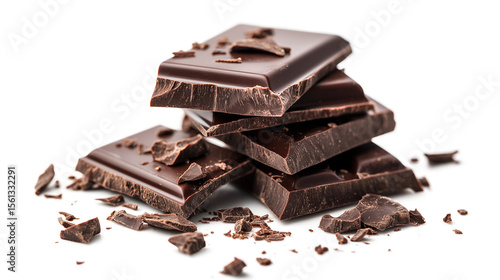 A pile of chocolate bars with chocolate chips on top