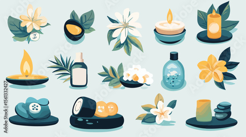 Spa Therapy Set Icons Vector Illustration