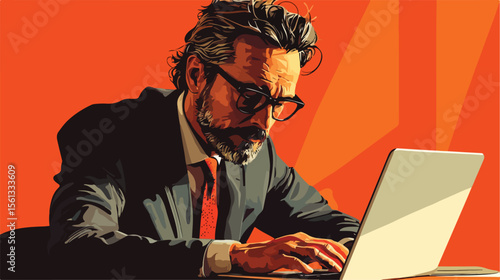 Focused Businessman Working on Laptop