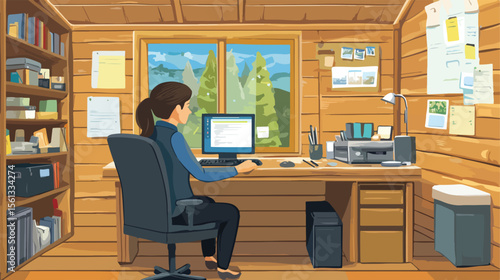 Professional Business Woman Working on Computer Desk