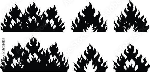 Black Silhouette Fire Flames Set – Vector Burning Flame Icons Collection,Silhouette Fire flames,Fire flame icon,set vector icons,Set of black fire silhouettes flames,fire symbol vector elements,Ai