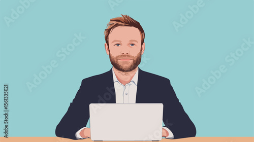 Professional Businessman Working on Desk with Laptop Computer Isolated