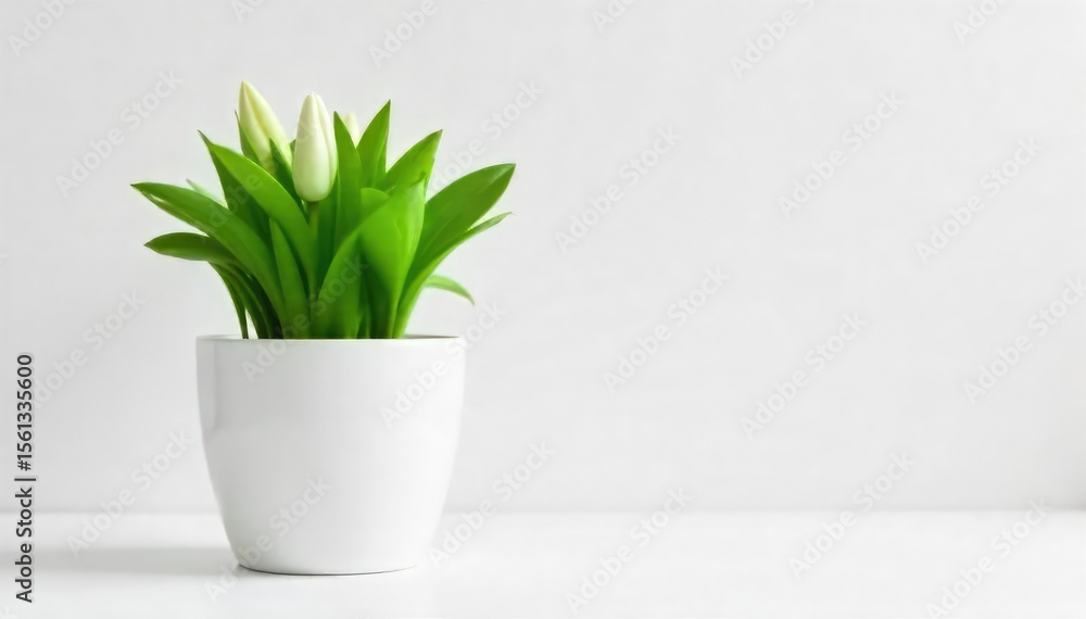 Fototapeta premium Pristine White Ceramic Flowerpot on White Background, Ready for Spring Planting. Minimalist Home Decor, Clean Lines, Interior Design.