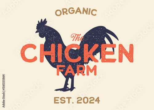 Chicken Farm with Chicken Silhouette Vintage Retro Background. Ideal for branding organic farms, local produce markets, homesteading, animal husbandry, or artisanal food packaging.