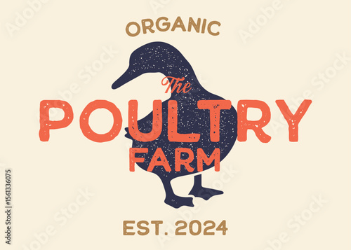 Duck or Poultry Farm with Duck Silhouette Vintage Retro Background. Ideal for branding organic farms, local produce markets, homesteading, animal husbandry, or artisanal food packaging.