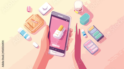 Buying Medicines with Smartphone Flat Vector Illustration