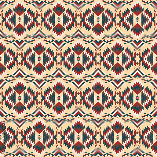 American tribal ethnic native pattern seamless.Traditional Navajo,Aztec,Apache,Southwest and Mexican style fabric pattern.Abstract vector motif pattern.For fabric,clothing,blanket,woven,wrap,decorate.