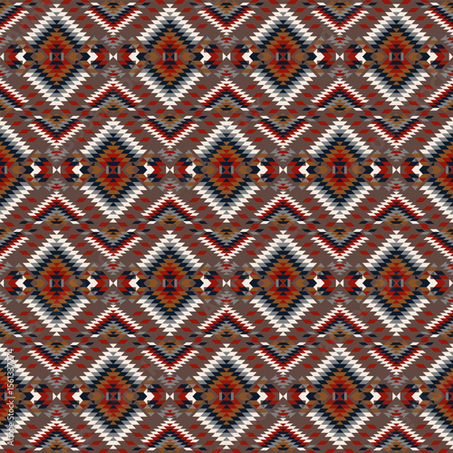 American tribal ethnic native pattern seamless.Traditional Navajo,Aztec,Apache,Southwest and Mexican style fabric pattern.Abstract vector motif pattern.For fabric,clothing,blanket,woven,wrap,decorate.