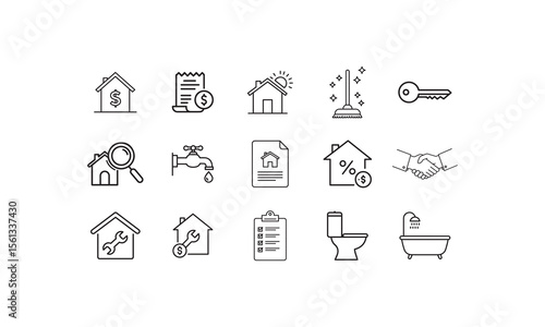 House related icons for real estate and home services dollar bill receipt