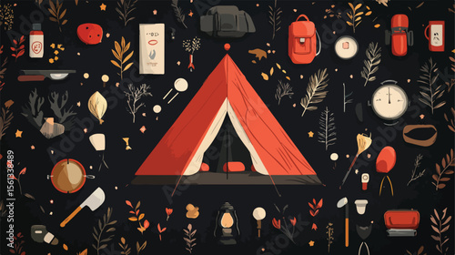 Camping and Exploring Tent Flat Vector Illustration