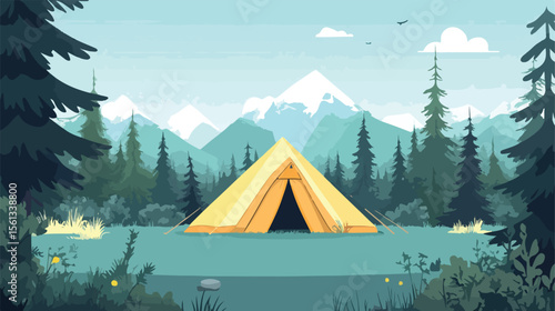 Outdoor Camping Tent Vector Flat Illustration