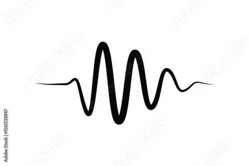 Black Sound Wave Vector – Audio Signal Line Icon for Podcast, Music, and Voice Interface Design on White Background