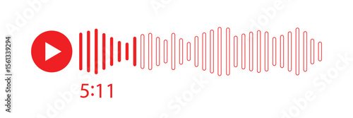 Music player soundbar. Audio speech spectrum noise with play button. Mobile messenger app chat. Sound wave of voice. Record interface. Equalizer icon with soundwave line. Vector illustration.

