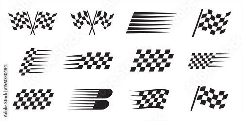 A Variety of Checkered Flags Representing Racing and Victory Graphics for Sports and Achievement Related Designs on a White Background
