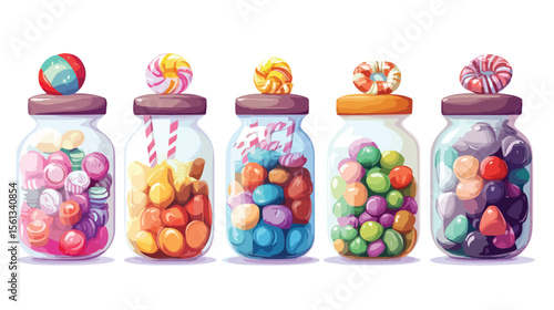 Colorful Candy Jars Design Flat Vector Illustration for Marketing Campaigns