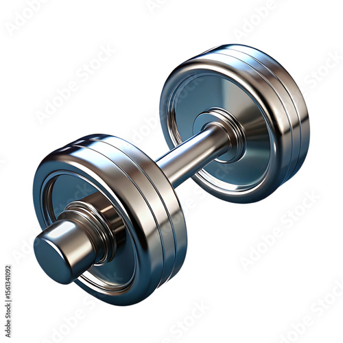 Single chrome dumbbell with reflections and shadows classic gym style
