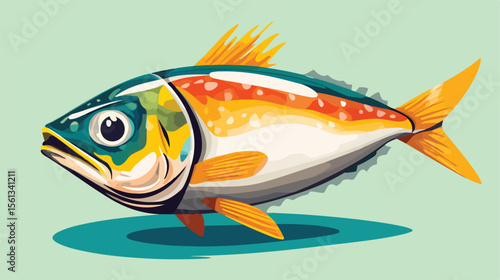 Whimsical Traditional Painter Cartoon Character Holding Canned Fish