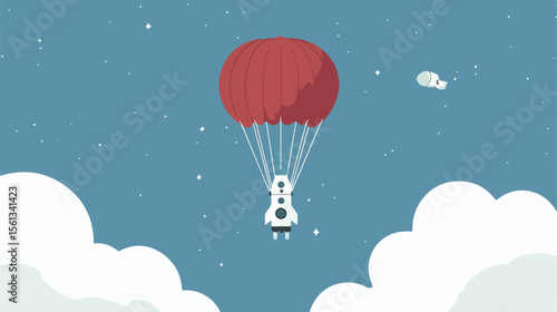 Minimalist Space Exploration Capsule with Parachute in Space