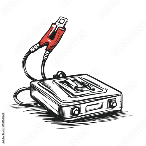 retro audio player with red plug sketch clip art preview