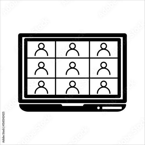 Online meeting workspace via Teleconferencing, Web Video Conference Call Display on Screen. Video conference vector flat design illustration.