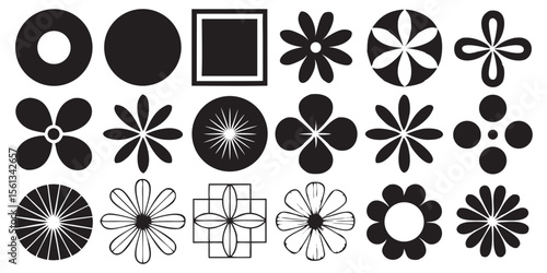 Assorted Black and White Geometric and Floral Shapes Pattern Decorative and Simple Artful Designs with Clean Lines