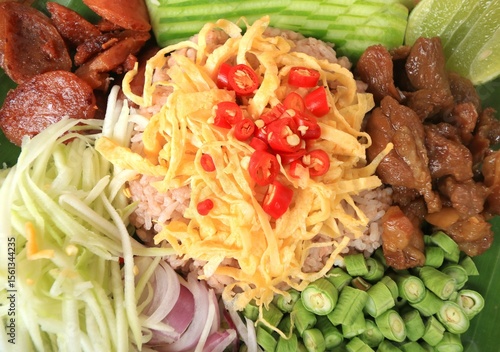 Thai fried rice with shrimp paste. Thai fried rice with fermented shrimp paste