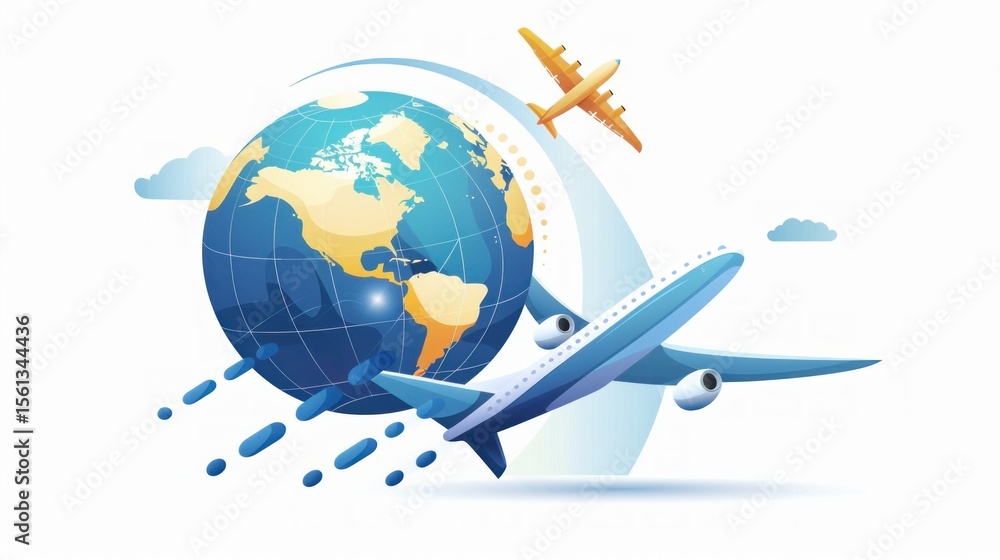 Fototapeta premium Travel agency logo with airplane and globe