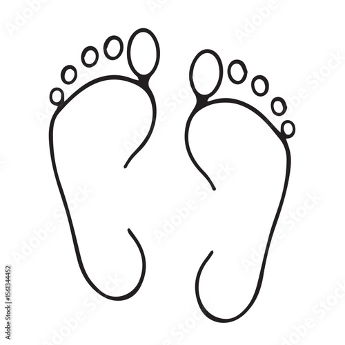 Simple black outline drawing of two bare human footprints with toes clearly defined against a white background