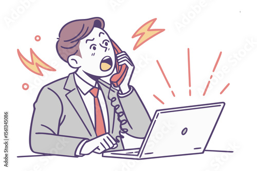Frustrated Businessman on a Call: A business professional, his expression contorted with rage as he engages in a heated telephone conversation.