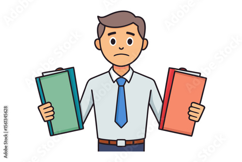 Man's Dilemma: A businessman grappling with a crucial decision, torn between two choices. The man's visage reflects uncertainty and the weight of the moment.