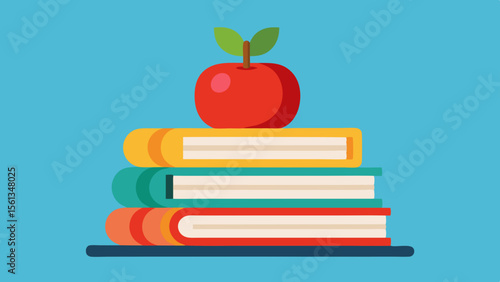 Creative Education Concept: Stack of books with a bright red apple on top