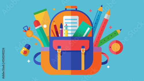 Vibrant Back to School: Colorful backpack with various stationery item