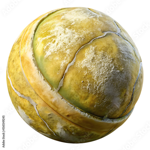 Used tennis ball with visible wear close up on transparent background
