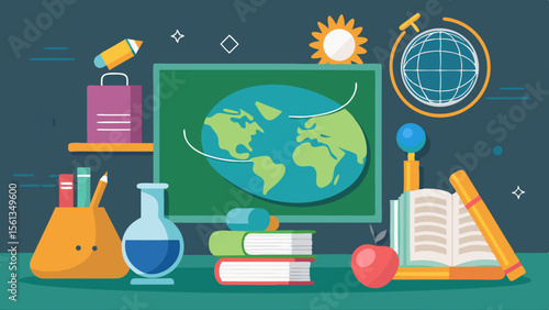 Creative Education Concept: Classroom chalkboard with doodle style educat