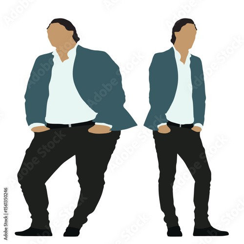 Conceptual fat overweight obese man vs slim fit healthy body after weight loss or diet, white background. A  fitness, nutrition or obesity, health care shape illustration vector as silhouettes