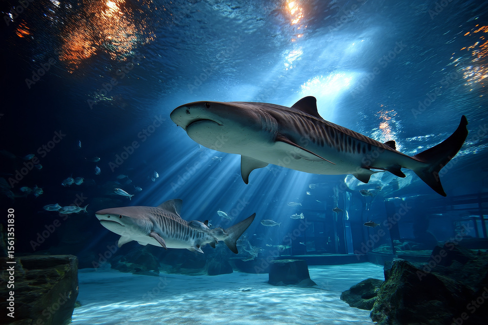 Fototapeta premium tiger sharks underwater in the sea