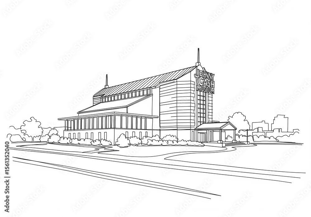 Fototapeta premium Johnny Cash Museum in Nashville one line drawing